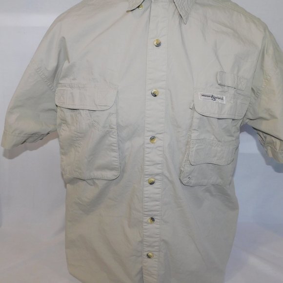 Hook & Tackle Mens M Beige Vented Short sleeve Utility Fishing Shirt - Picture 7 of 12